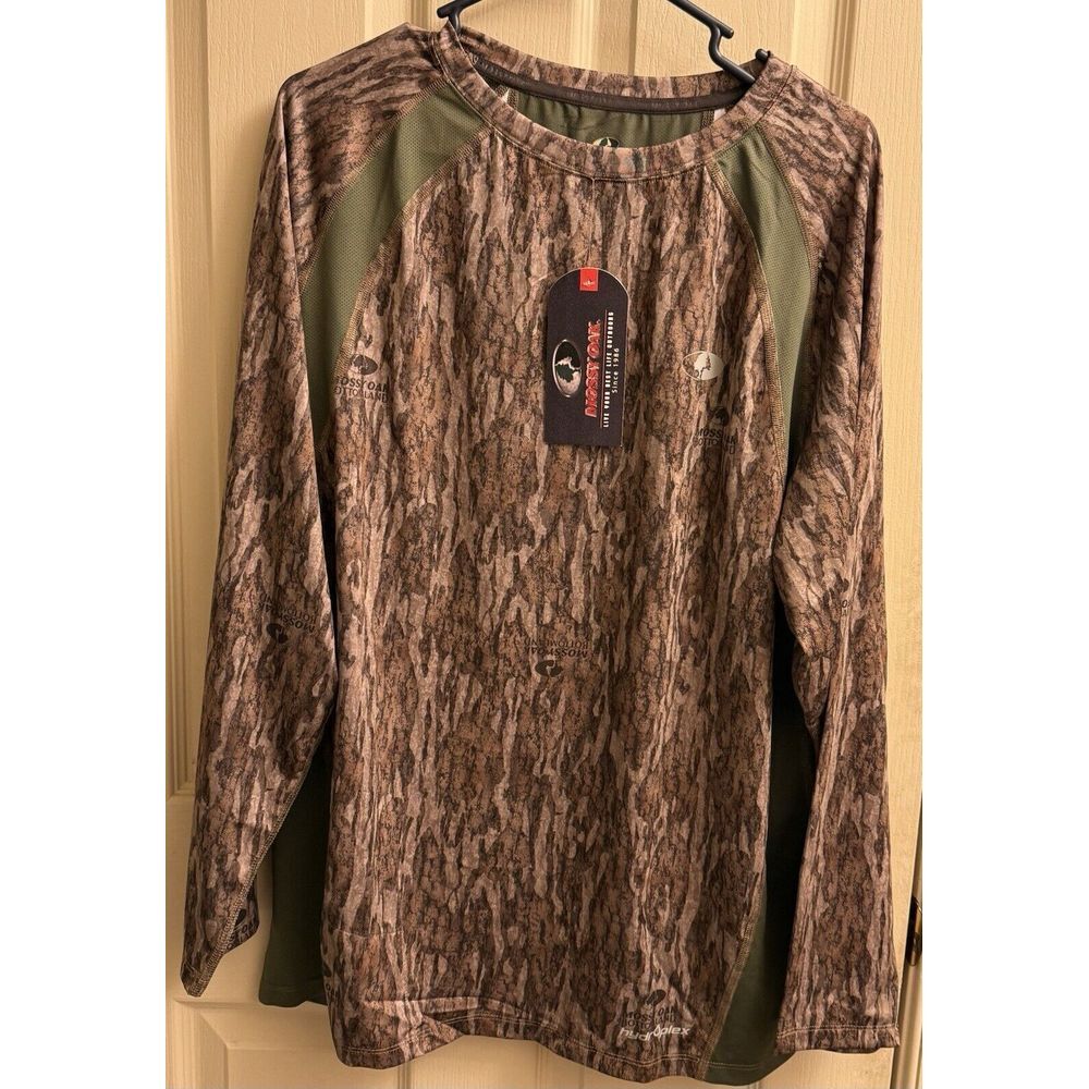 Mossy Oak Tibbee Flex Dual Vent Camo Shirt Hunting, Bottomland Lightweight Large